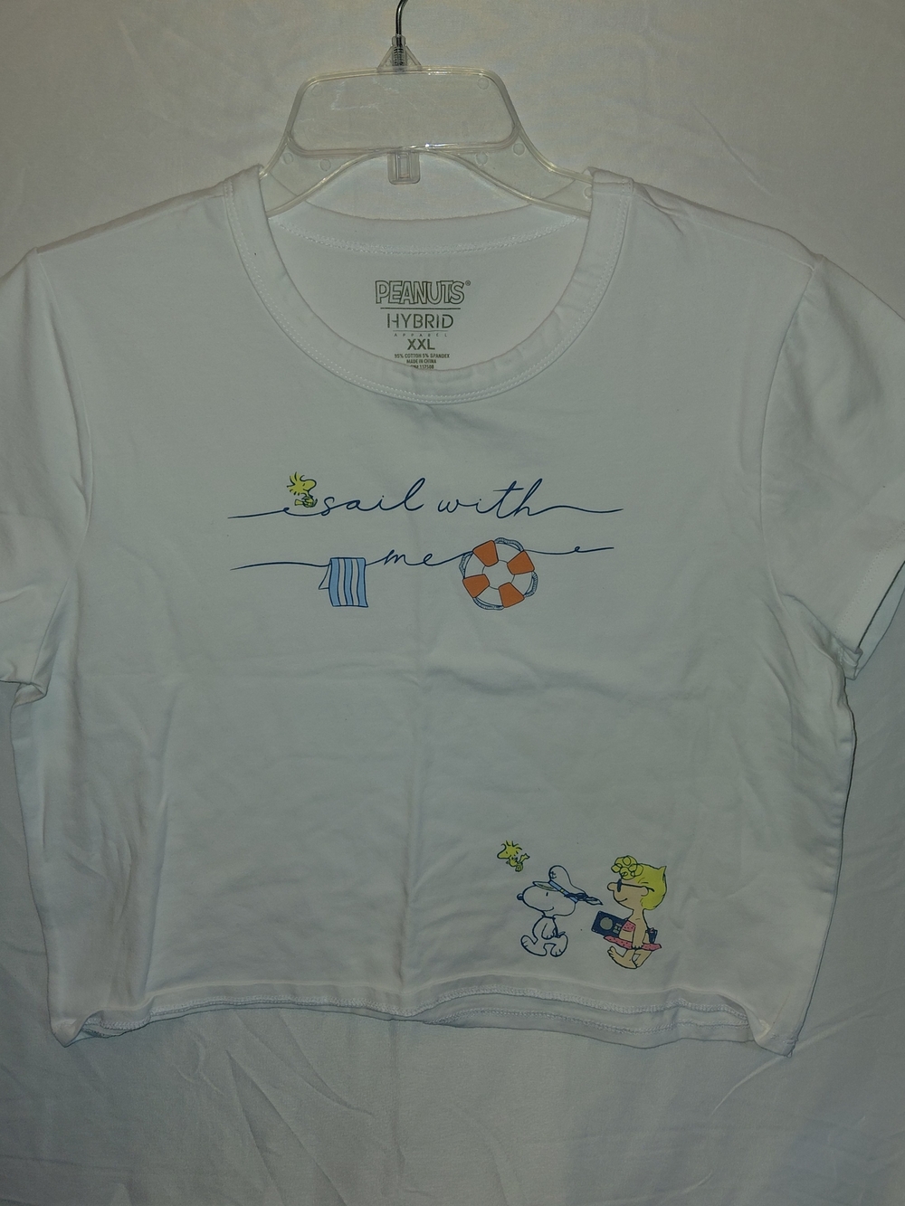 Peanuts "Sail With Me" White Graphic Crop Tee #2370